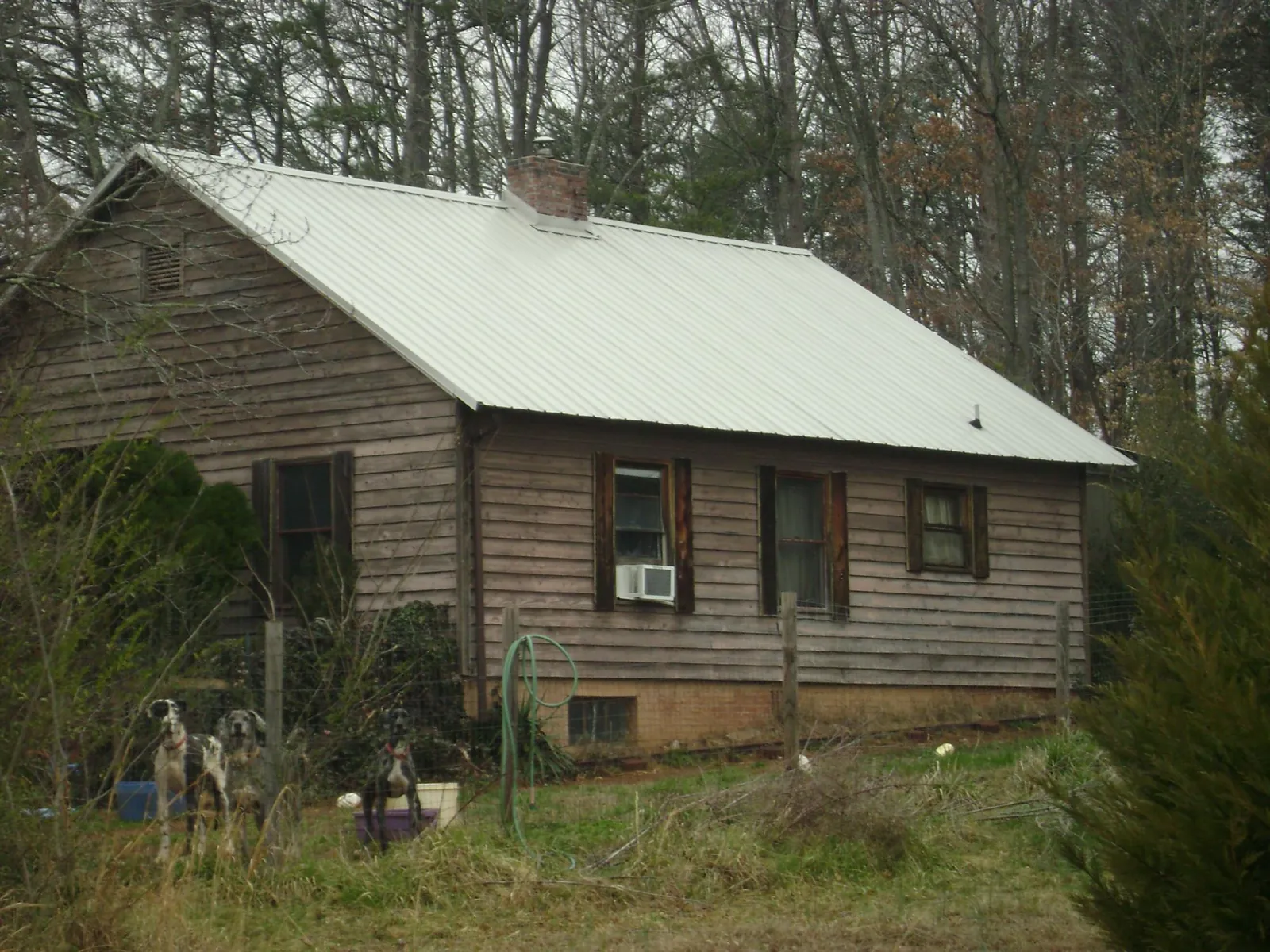 White metal roof on an old wood sided farmhouse, from a Asphalt Shingle Roof Repair job in Cliffside